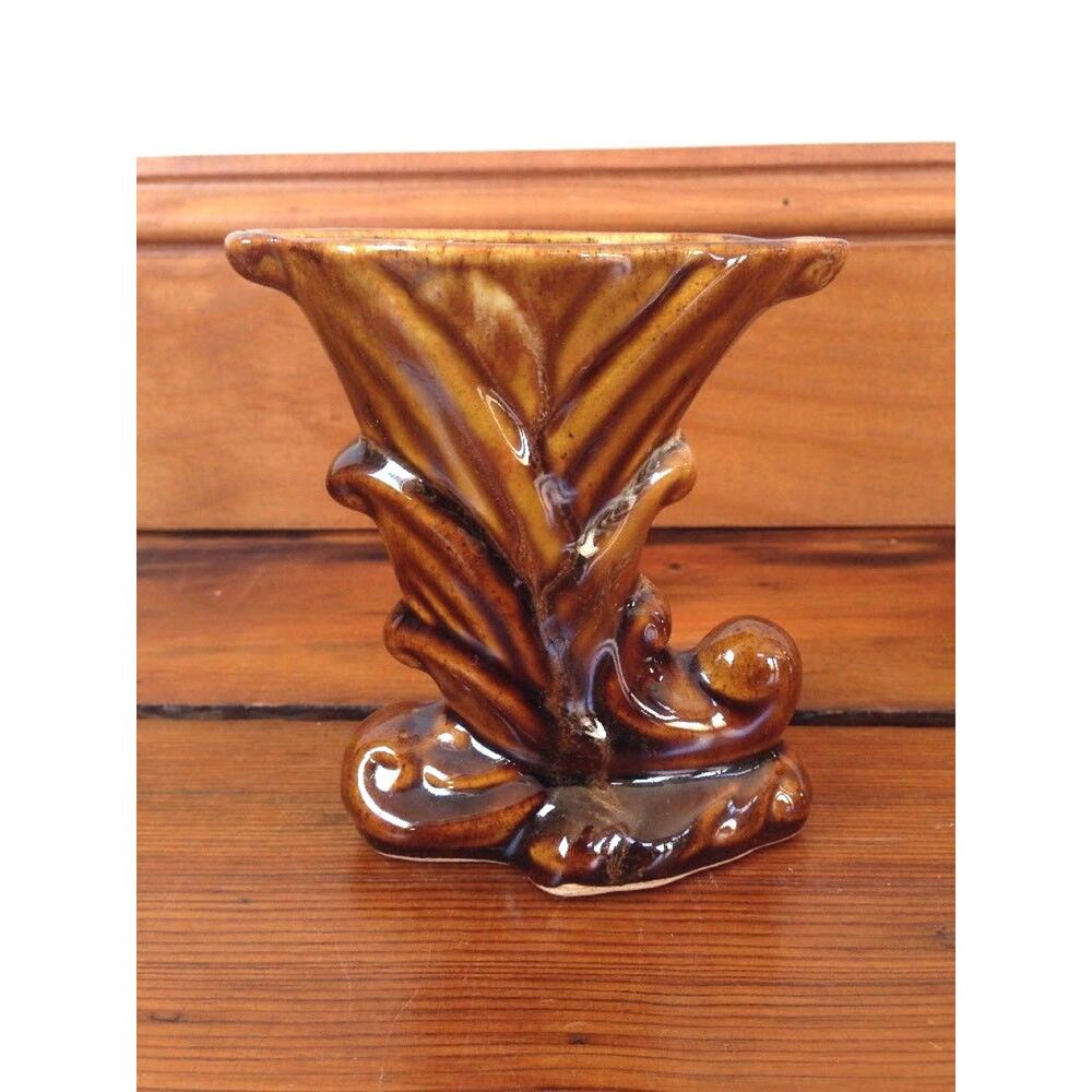 Vintage Dryden Hot Springs Arkansas Lava Brown Drip Glaze Art Nouveau Vase 4"